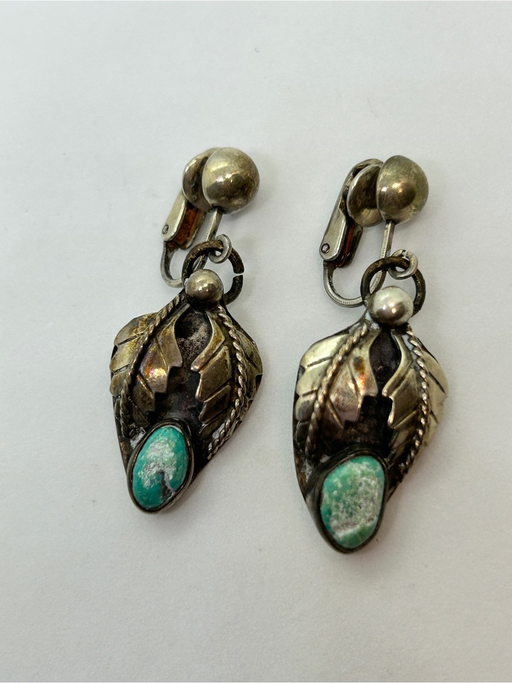 Native American Vtg. Sterling Silver with Turquoise Clip On Earrings